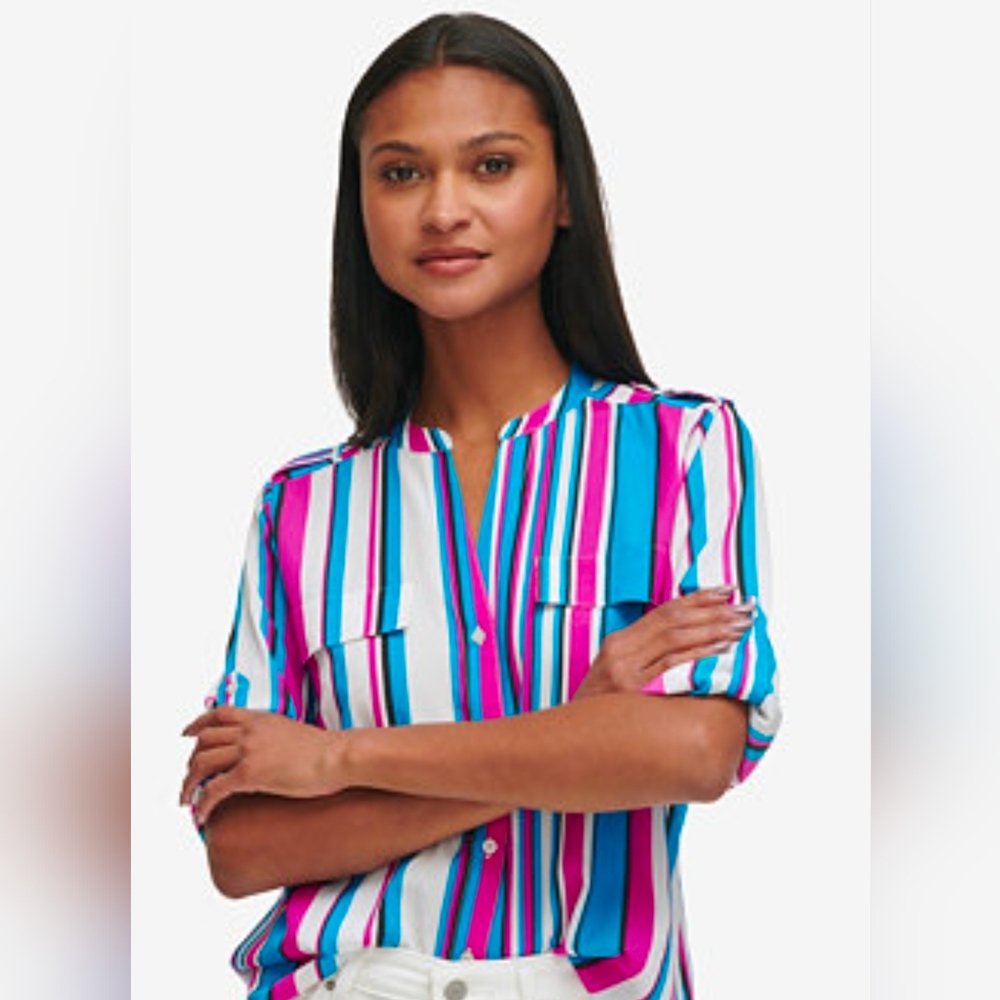 Calvin Klein Vibrant Striped Button Down Shirt Size L